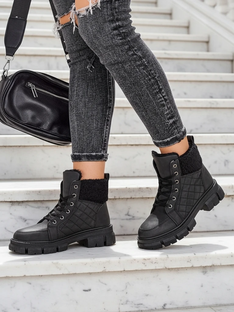 Royalfashion Črni izolirani ženski škornji traper Hogenaf