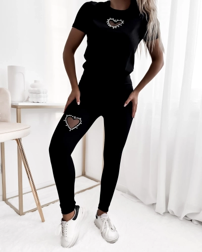 Royalfashion Czarny damski komplet sportowy z serduszkiem
