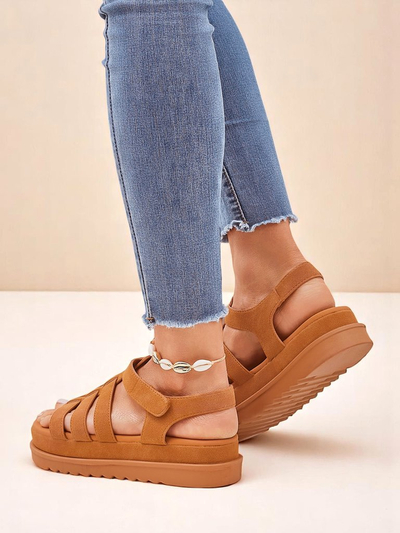 Ženski sandali Callista Camel na platformi Royalfashion eko usnje