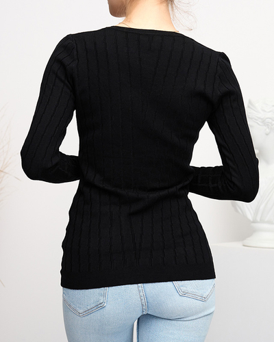 Royalfashion Sweter damski z dekoltem w serek w kolorze czarnym