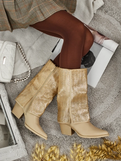 Ženski gležnarji iz eko usnja s peto in okrasnim zgornjim delom Virelia