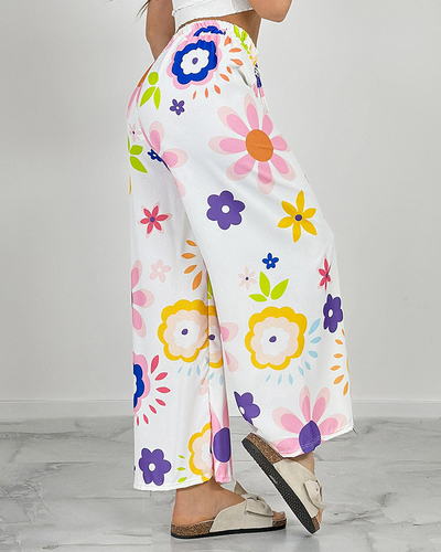 Royalfashion Ženske široke hlače s cvetličnim vzorcem