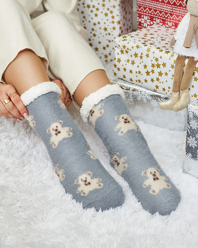 Royalfashion Otopljene sive ženske nogavice z medvedki