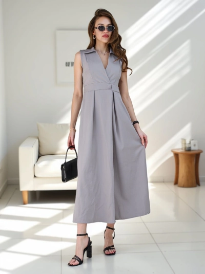 Royalfashion Ženska brezrokavna obleka z zavitim ovratnikom Bizness