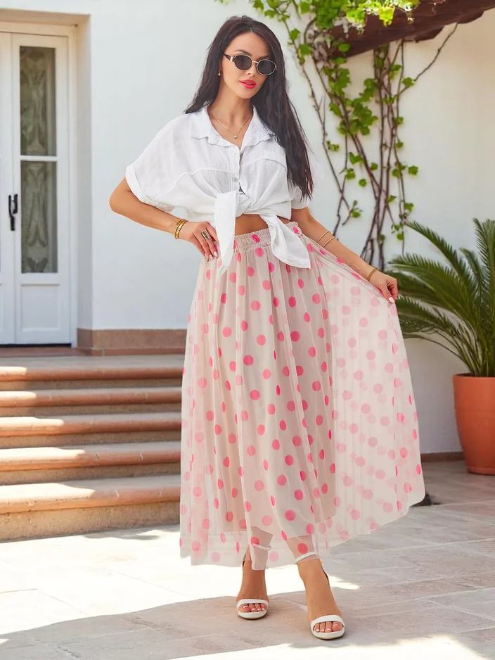 Royalfashion Ženska midi krila iz viskoze s tkanino v pikicah