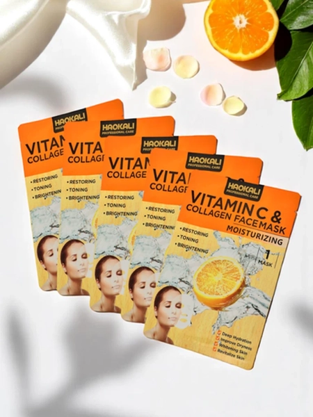 Haokali - Maska za obraz z vitaminom C in kolagenom - vlaži, razsvetljuje in tonira