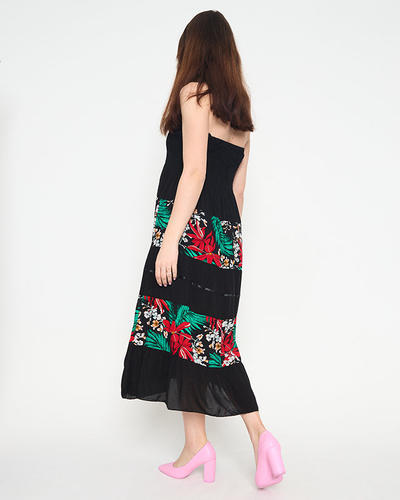 Czarna damska sukienka midi w kwiaty PLUS SIZE - Odzież