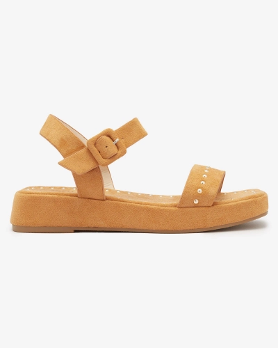 Royalfashion Brązowe sandały damskie z dżetami Franssia