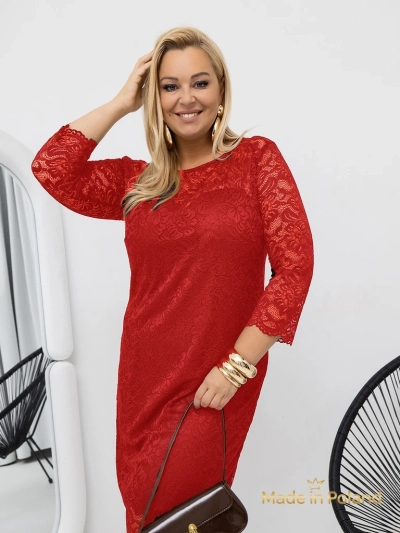 Čipkasta midi ženska obleka s 3/4 rokavi Elegant Star