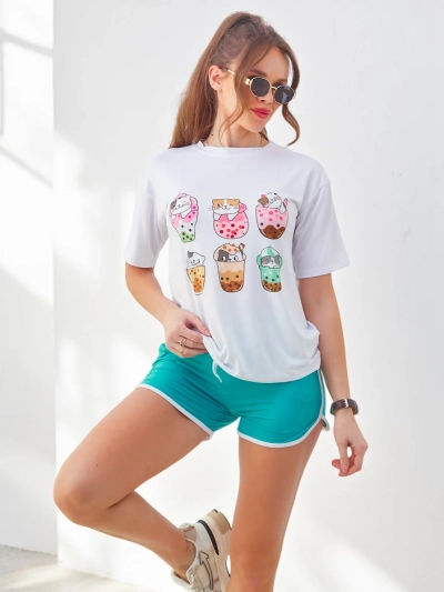 Royalfashion Ženski športni set s t-shirtom in kratkimi hlačami Kitty Cat