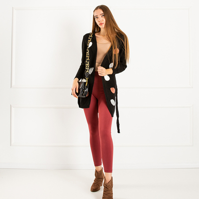 Royalfashion Czarny damski wiązany kardigan z kolorowymi kółkami