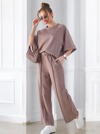 Royalfashion ženský set s krátkými rukávy a širokými kalhotami