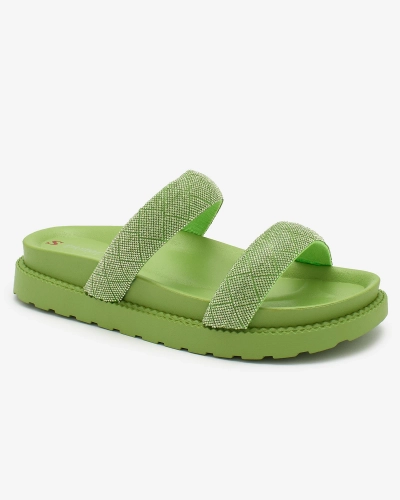 Royalfashion Zielone damskie klapki z cyrkoniami Sparkle Sliders