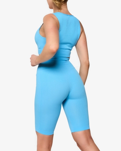Royalfashion Niebieski damski komplet sportowy w prążki PLUS SIZE