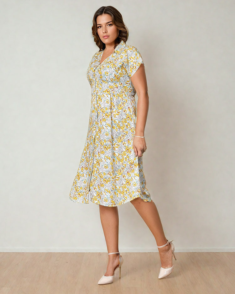 Royalfashion Ženska cvetlična midi obleka