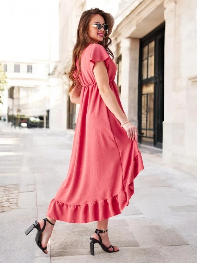 Royalfashion Ženski midi obleka z asimetričnim robom