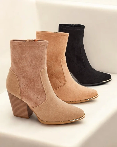 Royalfashion Ženske čizme od eko-suede na svestranoj peti Gris