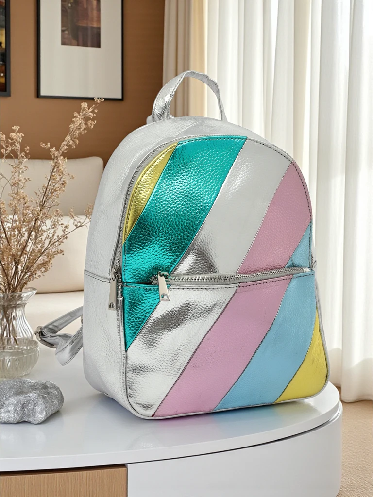 Royalfashion Ženski nahrbtnik iz eko usnja s črtami Metallic Stripes