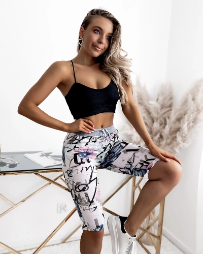Royalfashion Ženske 3/4 kratke hlače z belim in modrim potiskom PLUS SIZE