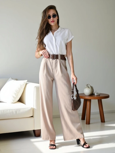 Royalfashion Široke ženske hlače z pasom