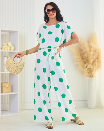 Royalfashion Zielono - biały damski komplet w groszki