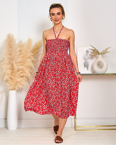 Royalfashion Ženska obleka s potiskom do kolen