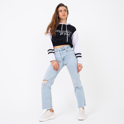 Royalfashion Czarna damska bluza crop top z kapturem i napisami