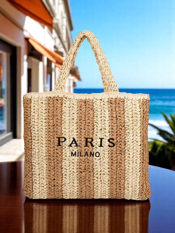 Royalfashion Velika ženska torba iz slame Slamnate črte