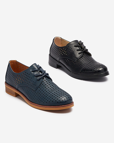 Royalfashion Ażurowe czarne damskie eko skórzane półbuty Azedvo