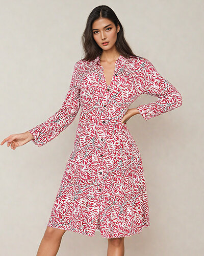 Royalfashion Ženska midi obleka s potiskom