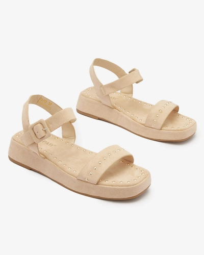 Royalfashion Beżowe sandały damskie z dżetami Franssia