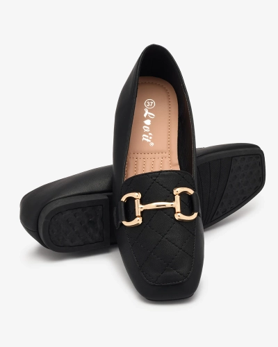 Royalfashion Czarne damskie  pikowane mokasyny ze złotą ozdobą Wetifa