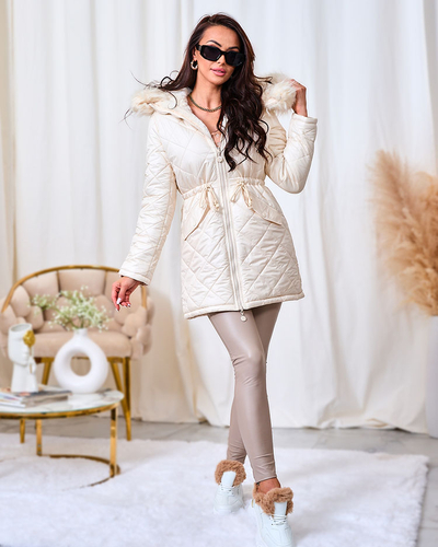 Royalfashion Ženska prešita zimska jakna v barvi ecru