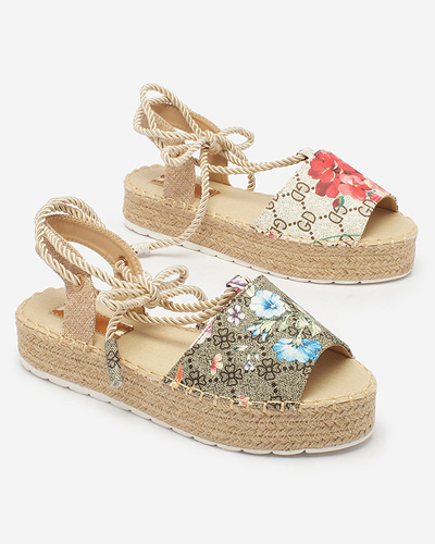 Royalfashion Khaki sandały damskie w kwiaty Elizeaf