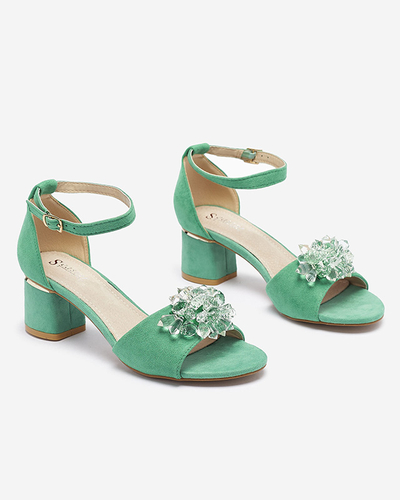 Royalfashion Zielone sandały damskie na słupku z ozdobnymi kryształkami Cerosso