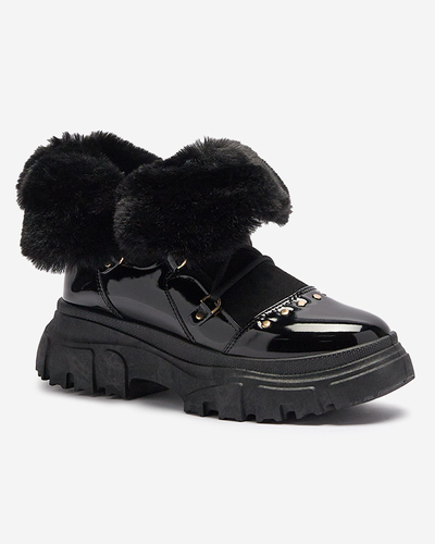 Royalfashion Czarne damskie sznurowane buty a'la śniegowce Fentes