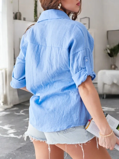 Royalfashion bombažna ženska srajca z embosiranjem, V-izrezom in 3/4 rokavi