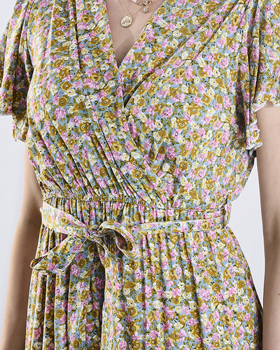 Royalfashion Kolorowy damski długi kombinezon w kwiaty