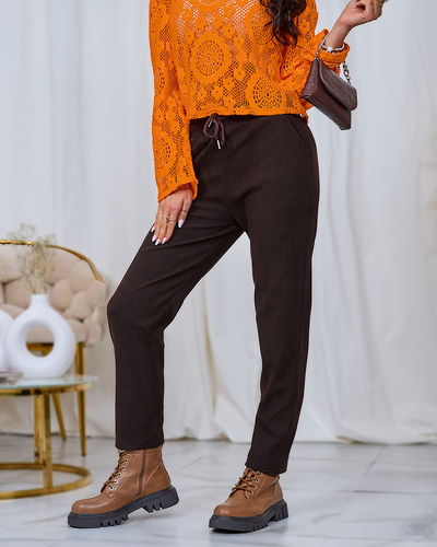 Royalfashion Temno rjave ženske hlače iz manšete