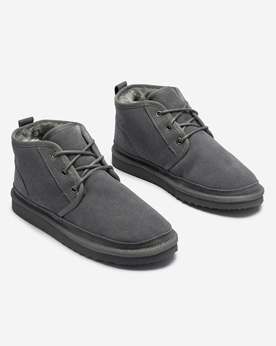 Royalfashion Szare wiązane damskie buty a'la śniegowce z futerkiem Miusho