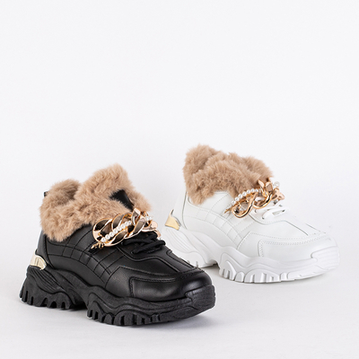 Royalfashion Sportowe czarne buty damskie z futerkiem Flixis