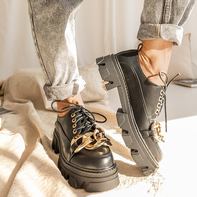 Czarne półbuty na płaskim obcasie Eqoia - Obuwie