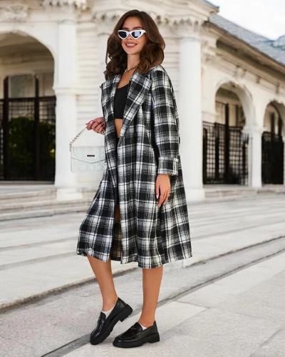 Royalfashion Ženski karirasti plašč