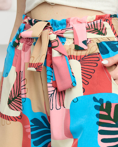 Royalfashion Wzorzyste różowe damskie materiałowe krótkie spodenki