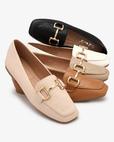 Royalfashion Czarne damskie  pikowane mokasyny ze złotą ozdobą Wetifa