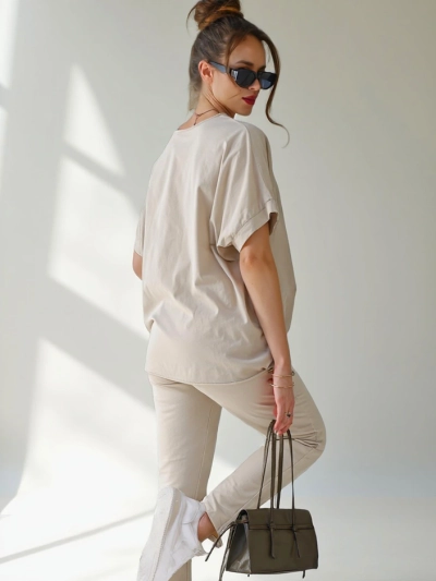 Royalfashion Ženski bombažni komplet s kratkimi rokavi in ravnimi hlačami