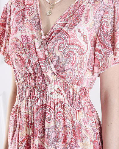 Royalfashion Wzorzysta różowa damska sukienka midi