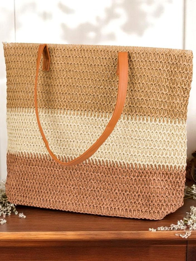 Royalfashion Velika ženska torba iz slame z drznimi črtami