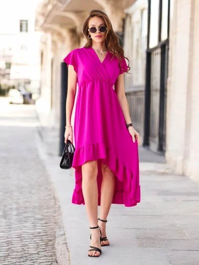 Royalfashion Ženski midi obleka z asimetričnim robom