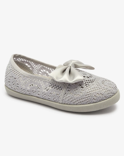 Royalfashion Dziewczęce szare tenisówki slip on z kokardką Sweet Time